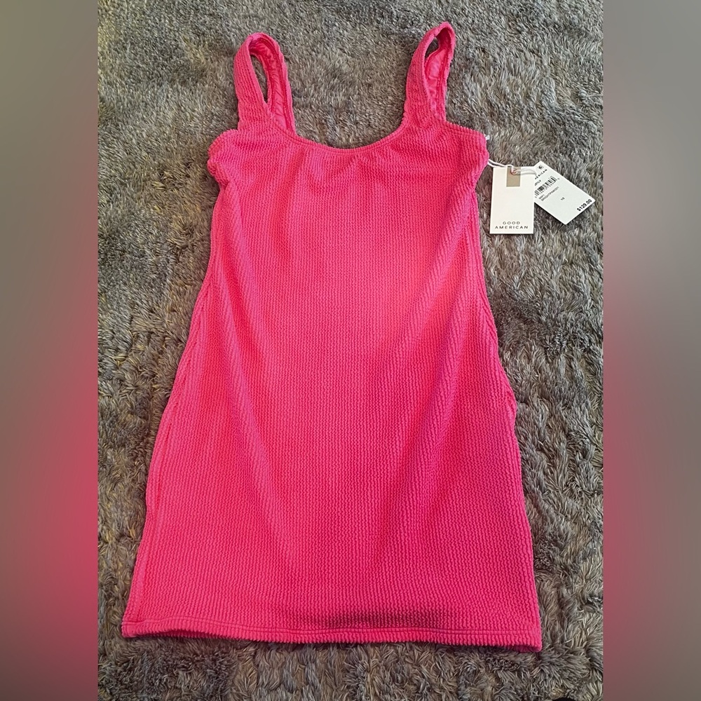 Good American Pink Ribbed Sleeveless Mini Dress